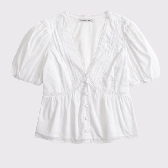 Abercrombie & Fitch White Puff Sleeve Blouse - Picture 6 of 8